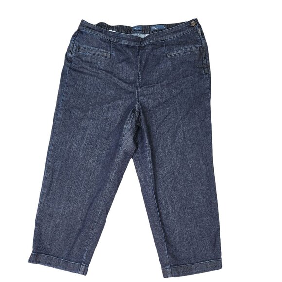 J Jill Pixie Slim-Leg Crops Denim Jeans 16W Dark Wash Side Zip - Picture 1 of 8